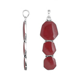 Sterling Silver Balinese Three-Link Red Coral Pendant With Octagon Design